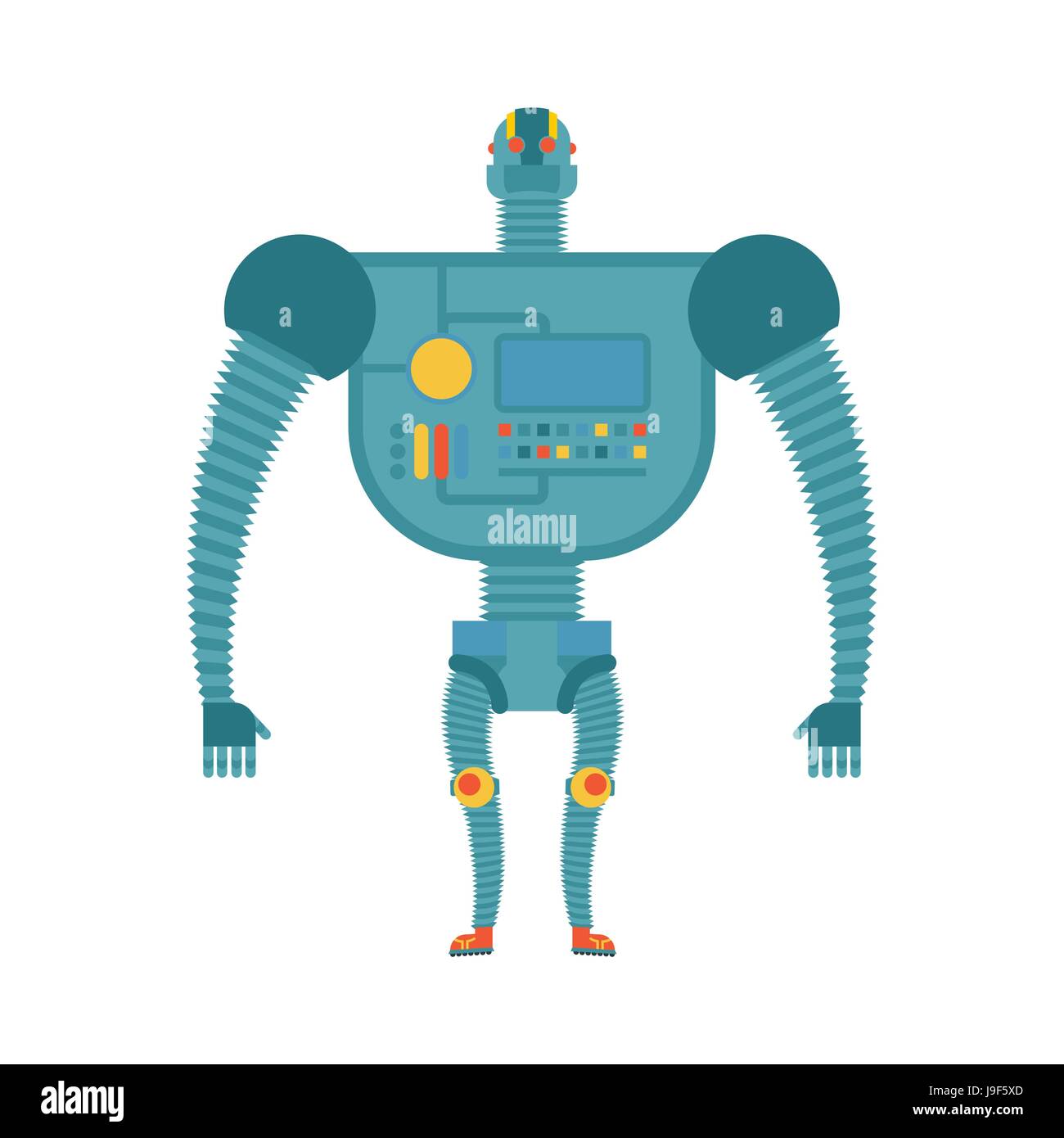 Robot umanoide. Cyborg isolato. Elettronico di iron man su sfondo bianco. Intelligenza artificiale Illustrazione Vettoriale