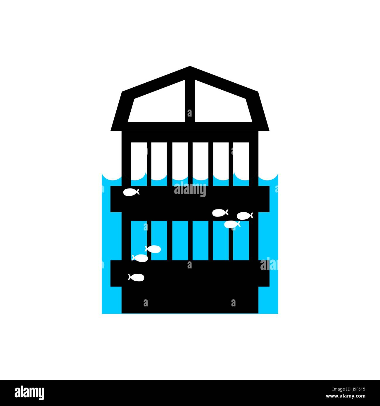 Edificio di inondazione. Casa di allagamento. Molti di architettura d'acqua. Diluvio istituzione. spontanea di disastro. Tsunami cataclysm city Illustrazione Vettoriale