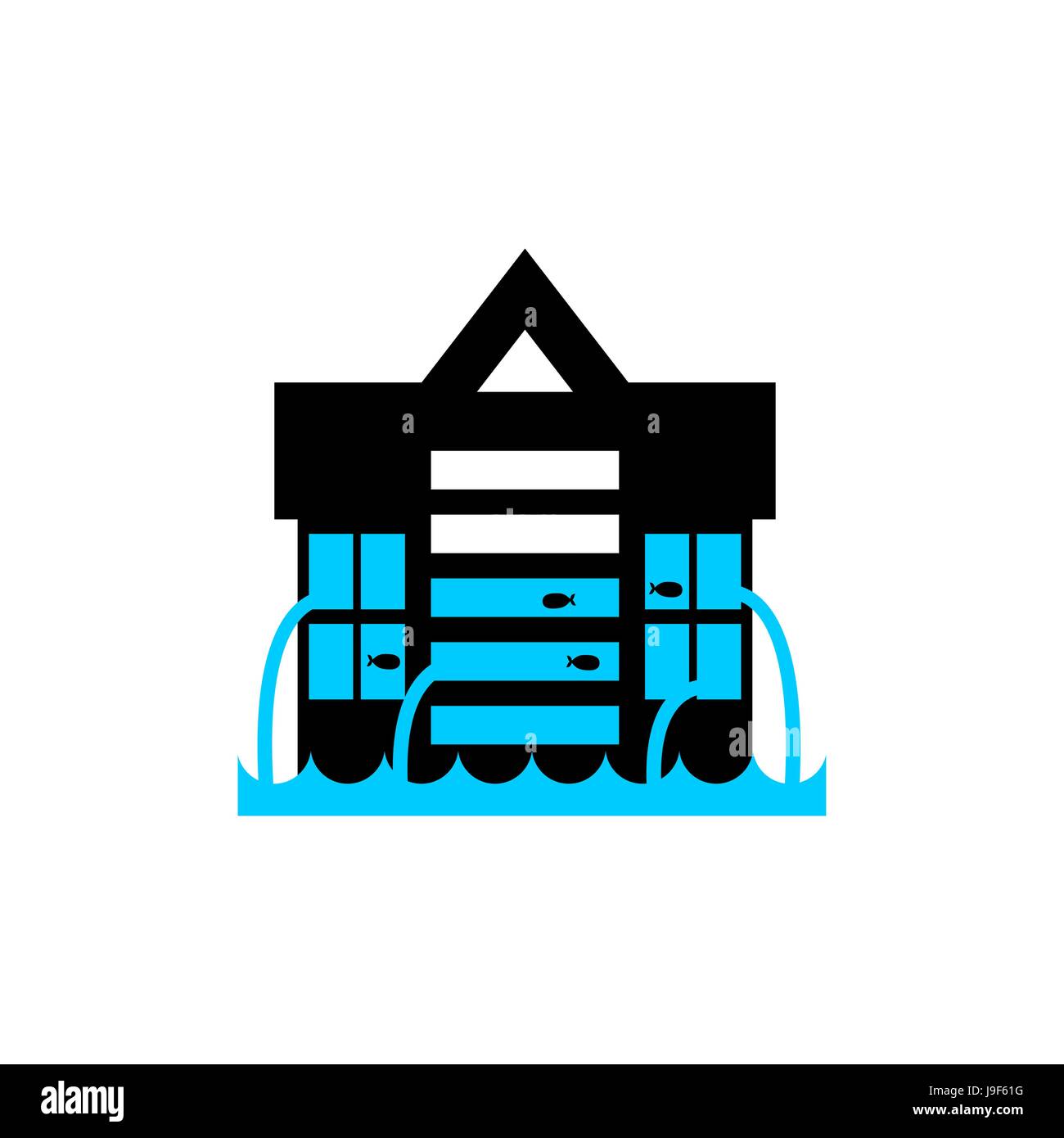 Edificio di inondazione. Casa di allagamento. Molti di architettura d'acqua. Diluvio istituzione. spontanea di disastro. Tsunami cataclysm city Illustrazione Vettoriale