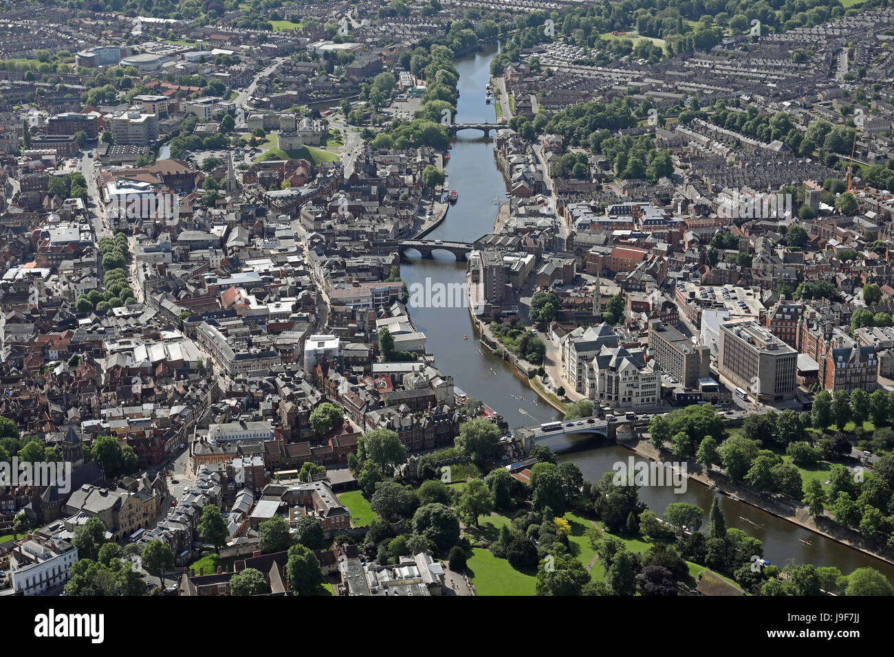 Vista aerea del fiume Ouse & centro di York, Regno Unito Foto Stock