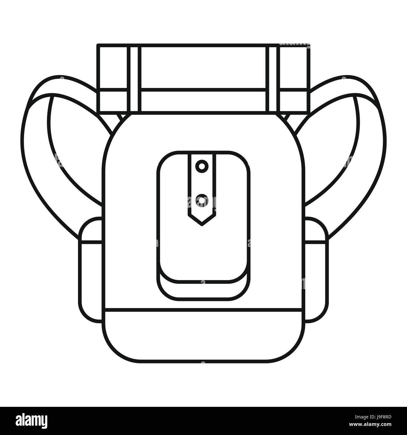 Zaino turistico con mat icona, stile contorno Illustrazione Vettoriale