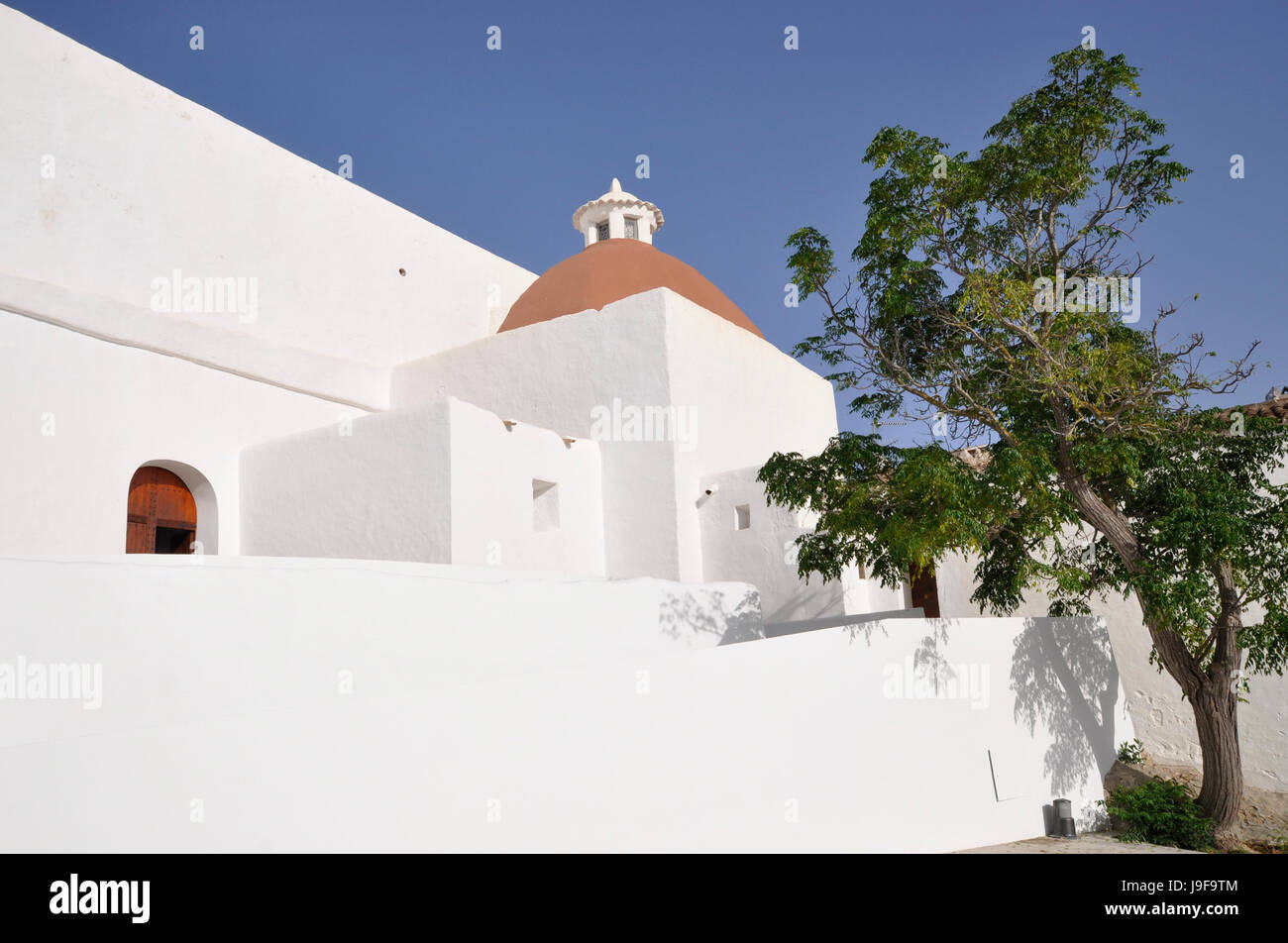 Vista esterna di Santa Eulalia chiesa in isola di Ibiza Foto Stock