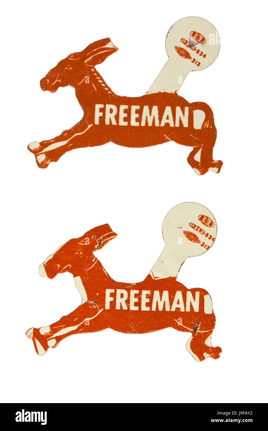 1954 asino democratico alette sagomate con Minnesota governor nome Orville Freeman sul lato Foto Stock