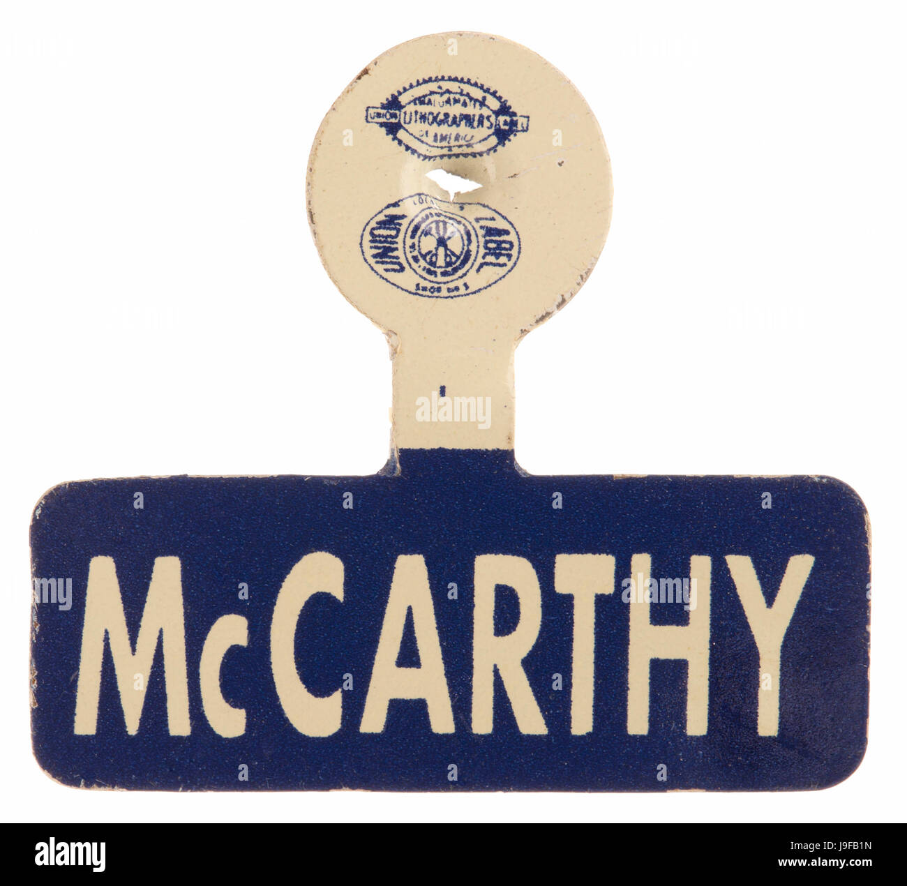 Un metallo bianco e blu linguetta di risvolto per Minnesota DFL candidato Eugene McCarthy Foto Stock