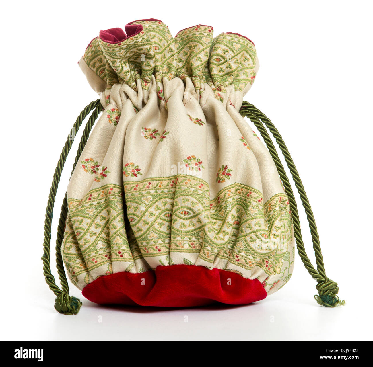 Un handmade reticolo veneziano (una piccola donna ricamato la borsa). Questo tipo di borsa è stata utilizzata principalmente dal 1795 al 1820. Foto Stock