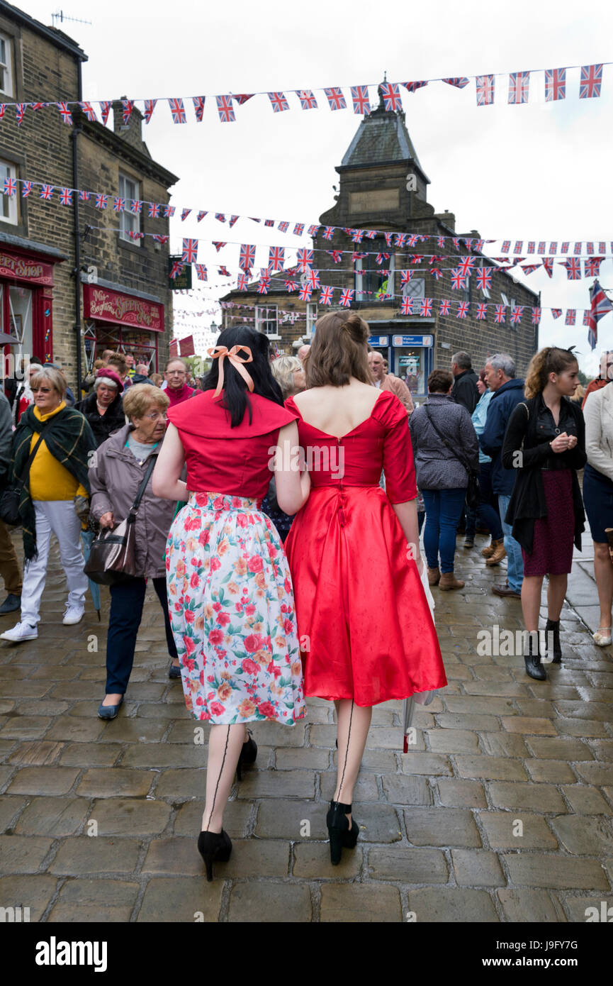 1940s Weekend in Haworth village, West Yorkshire, Regno Unito Foto Stock