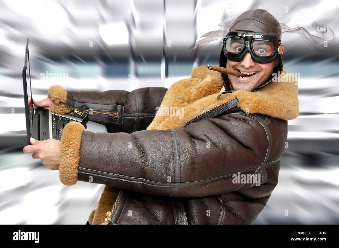 Il sigaro, laptop, notebook, computer, computer, volo, maschio, maschile, vintage, Foto Stock