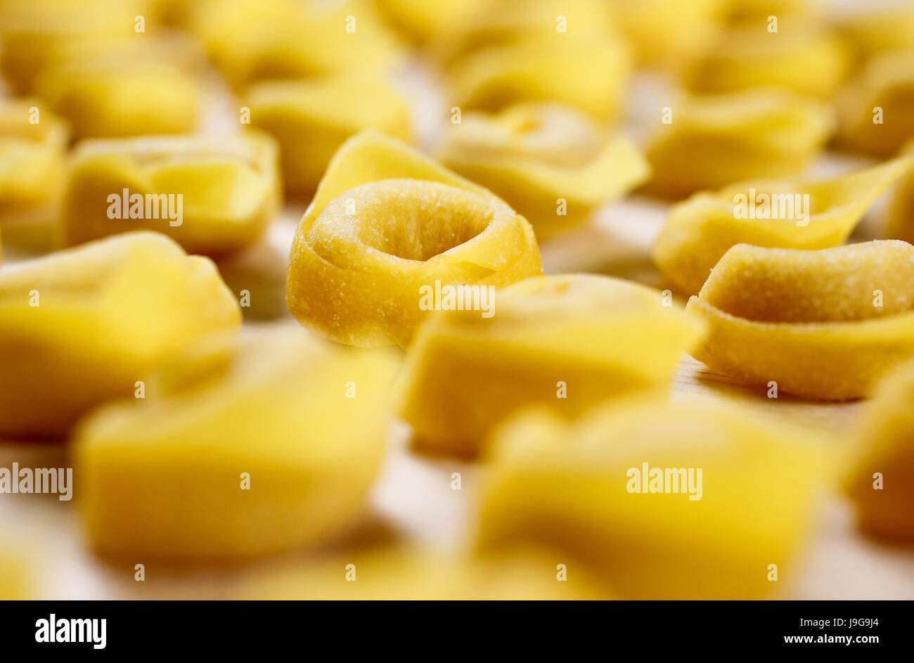 I Tortellini. In casa italiana paste ripiene fatte con la pasta fresca impastata con farina e uova; ripiene di carne e formaggio parmigiano. Foto Stock