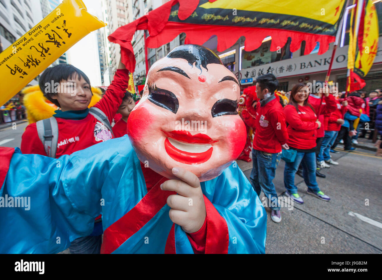 Cina, Hong Kong, Festival partecipante nel Fortunato Dio Costume Foto Stock