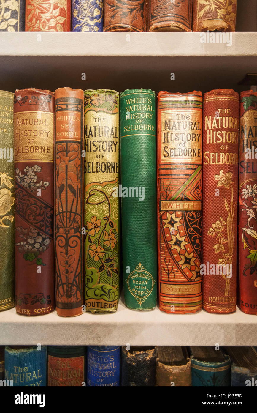 Inghilterra, Hampshire, Selborne, Gilbert White's House, Display di bianco il libro intitolato "Storia Naturale di Selborne', Foto Stock