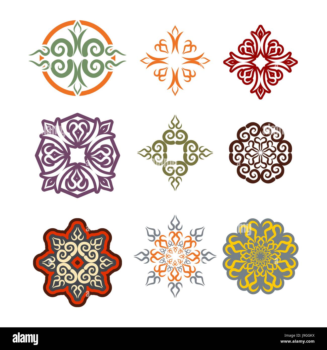 Ornamento kazako set di elementi. Modello etnico. Il Kazakistan stile nazionale ornamento. Elemento tradizionale per Kazakhstans textur Illustrazione Vettoriale