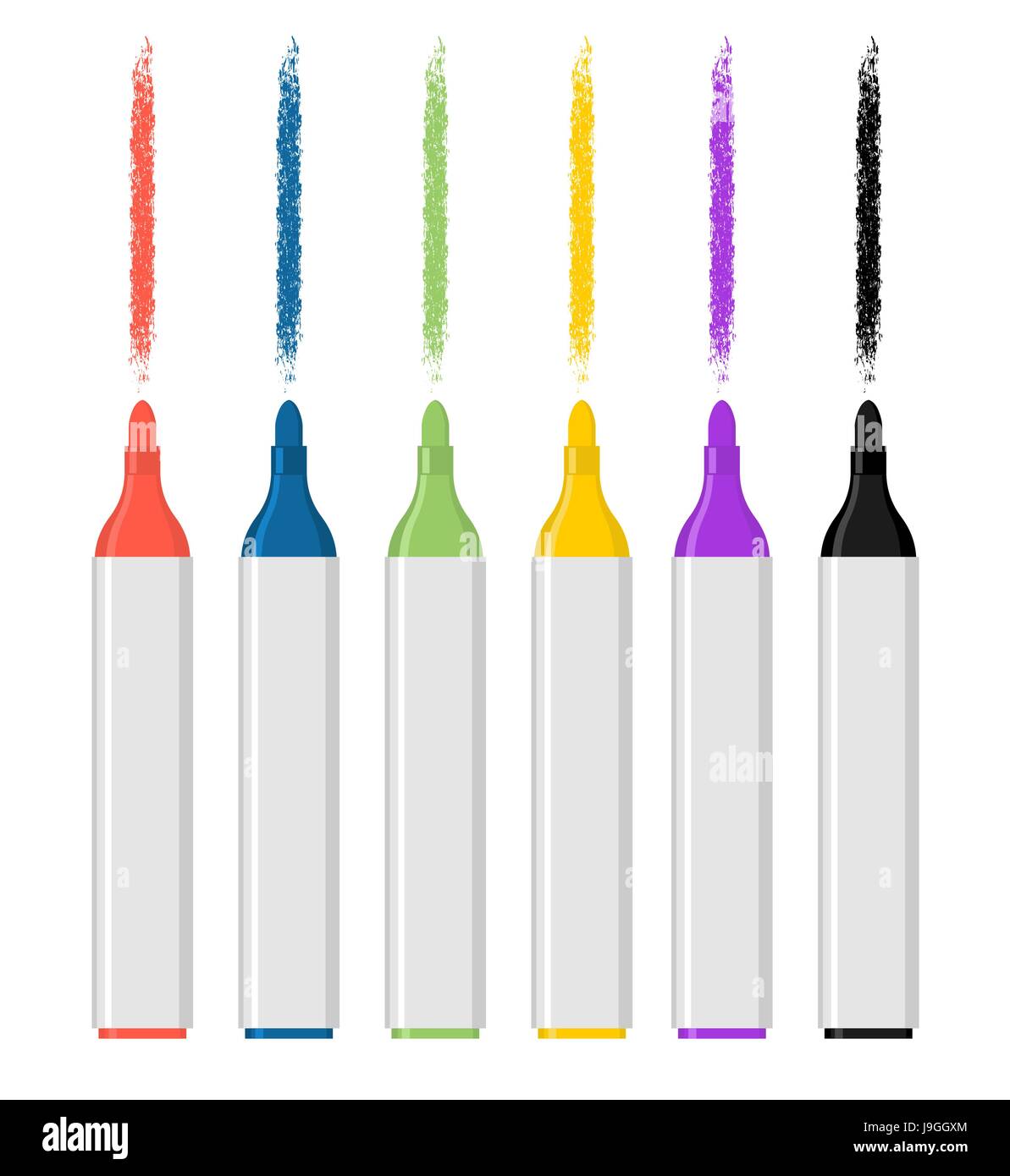 Impostare colorati di pennarelli su sfondo bianco. Traccia di marcatore. Rosso e nero pennarello Illustrazione Vettoriale
