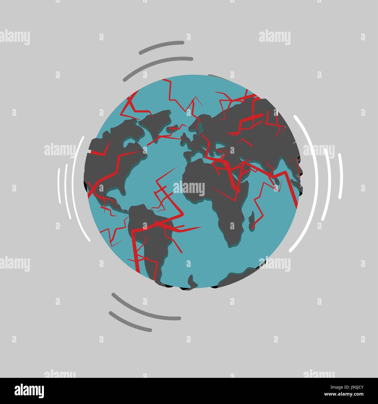 Terremoto. La distruzione di massa. Disaster frattura della crosta terrestre. Distruzione del mondo. Continenti del pianeta con fessurazioni. Rosso magma in pianeti sur Illustrazione Vettoriale