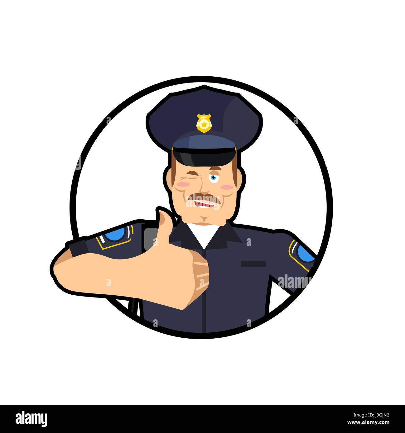 La polizia Thumbs up. Tutti i segni di destra. allegro Kop. Il poliziotto che mostra a mano dito ok. Gesto della mano. Tappo ufficiali Illustrazione Vettoriale