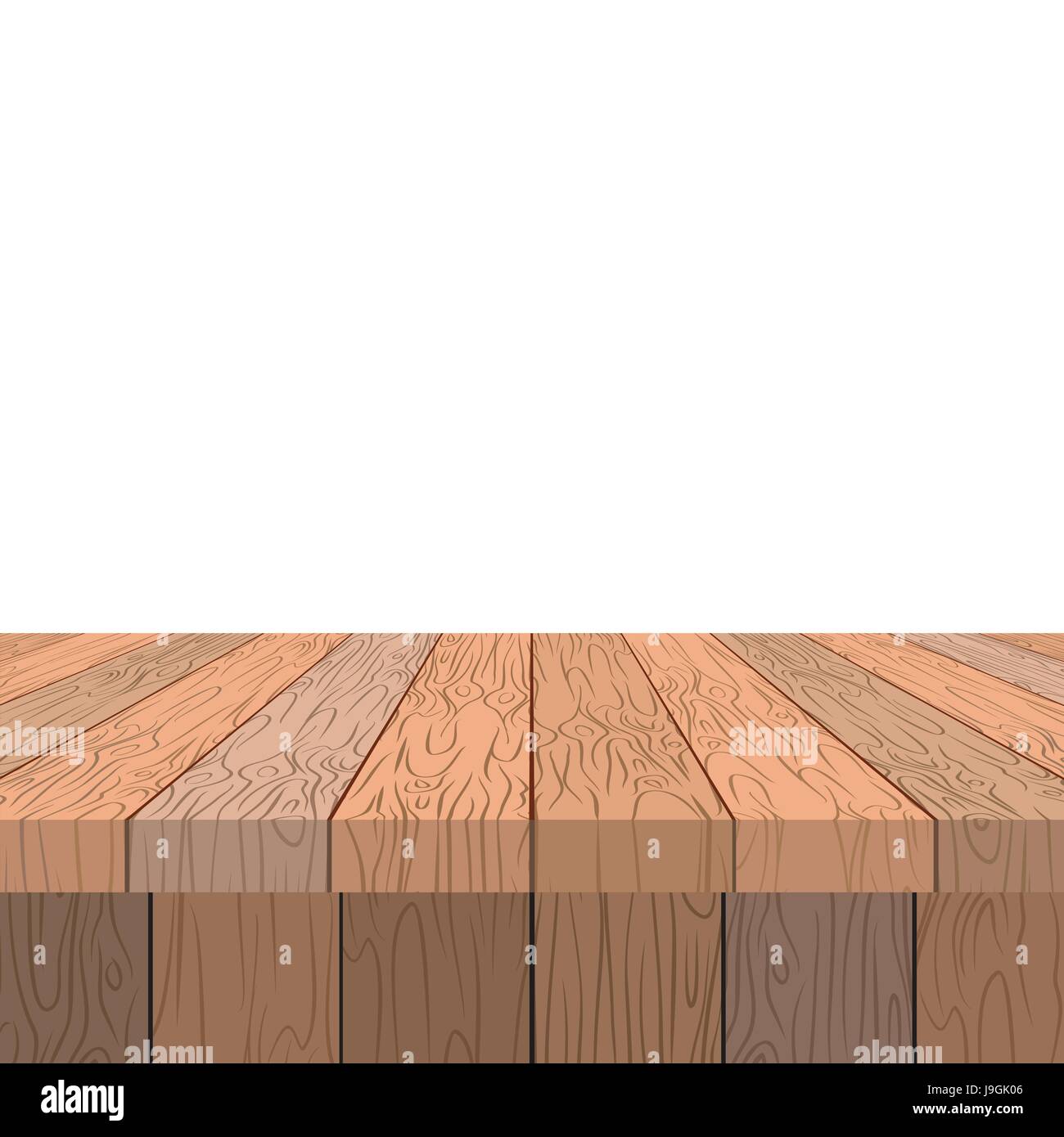 Un tavolo di legno. Vecchia tabella vintage in prospettiva. Stadio di legno e sfondo bianco. Illustrazione Vettoriale