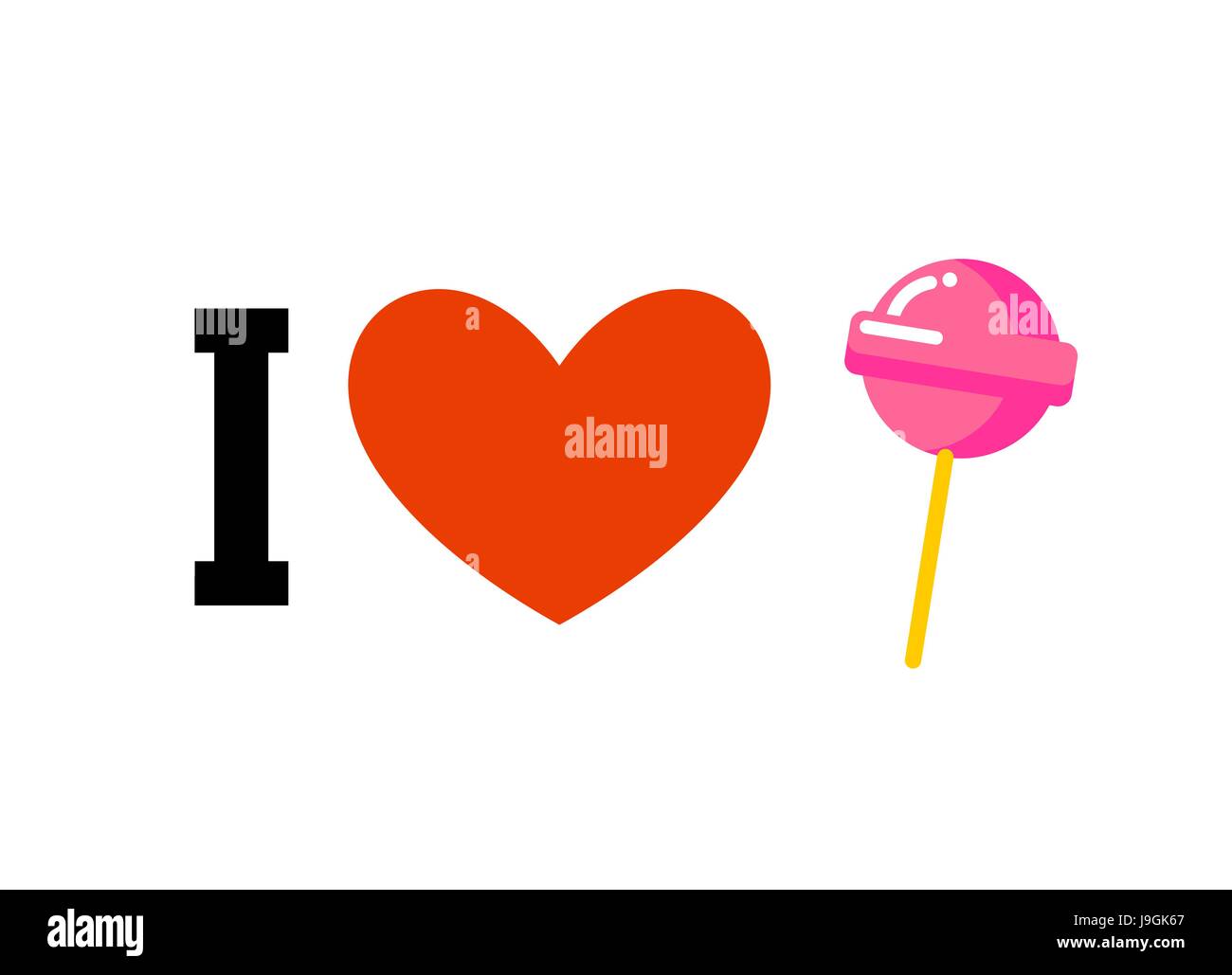 Io amo lollipop. Il cuore e la caramella sul bastone. Emblema per gli amanti dei dolci Illustrazione Vettoriale