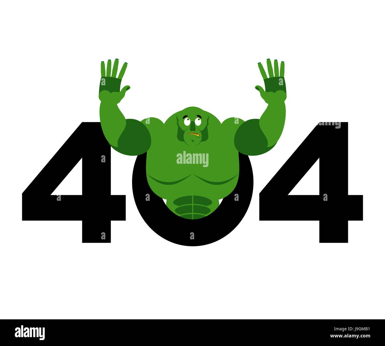 Errore 404. troll è la sorpresa. Pagina non trovata modello per il sito web. Big Green Goblin non conosce ed è sorpreso. Pagina persa e messaggio trovato. prob. Illustrazione Vettoriale