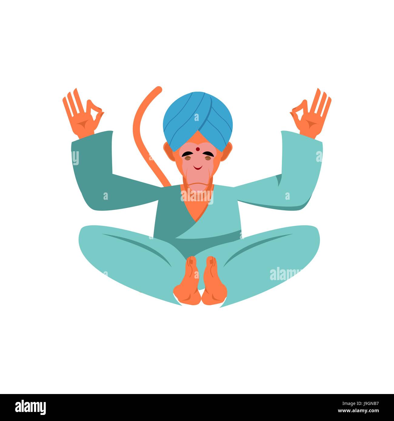 Hanuman sacro scimmia in India. Yoga animale. Lotus pongono. Zen e relax. Illustrazione Vettoriale