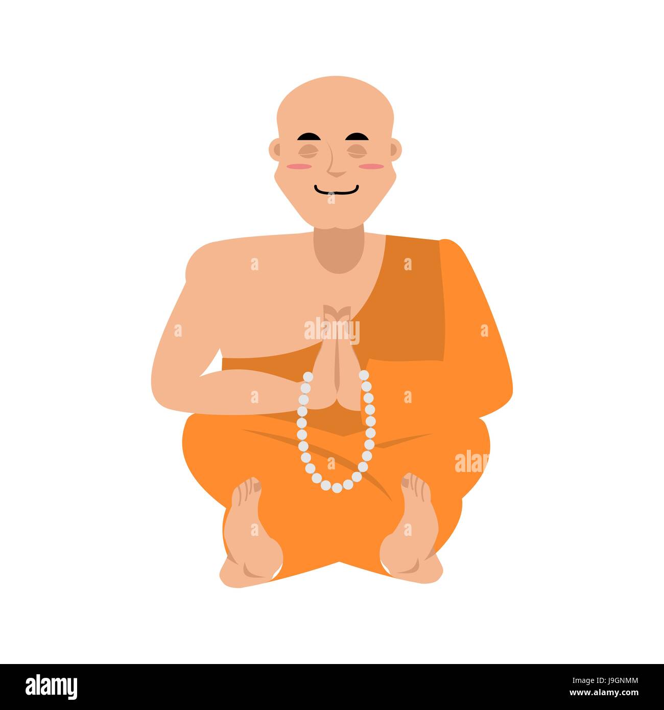 Monaco buddista meditando. Lo Zen e l'illuminismo. Orange cape e Rosario. Sacerdote tibetano Illustrazione Vettoriale