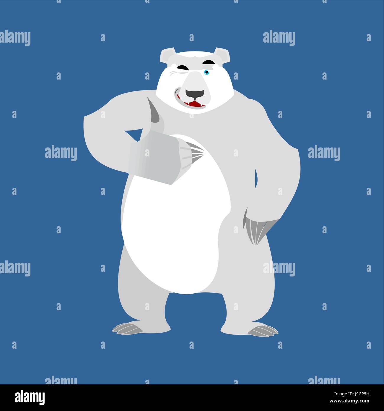 Orso polare winks per gli Emoji. Animale selvatico artico e Antartide. Merry emozione bestia pollice in alto Illustrazione Vettoriale