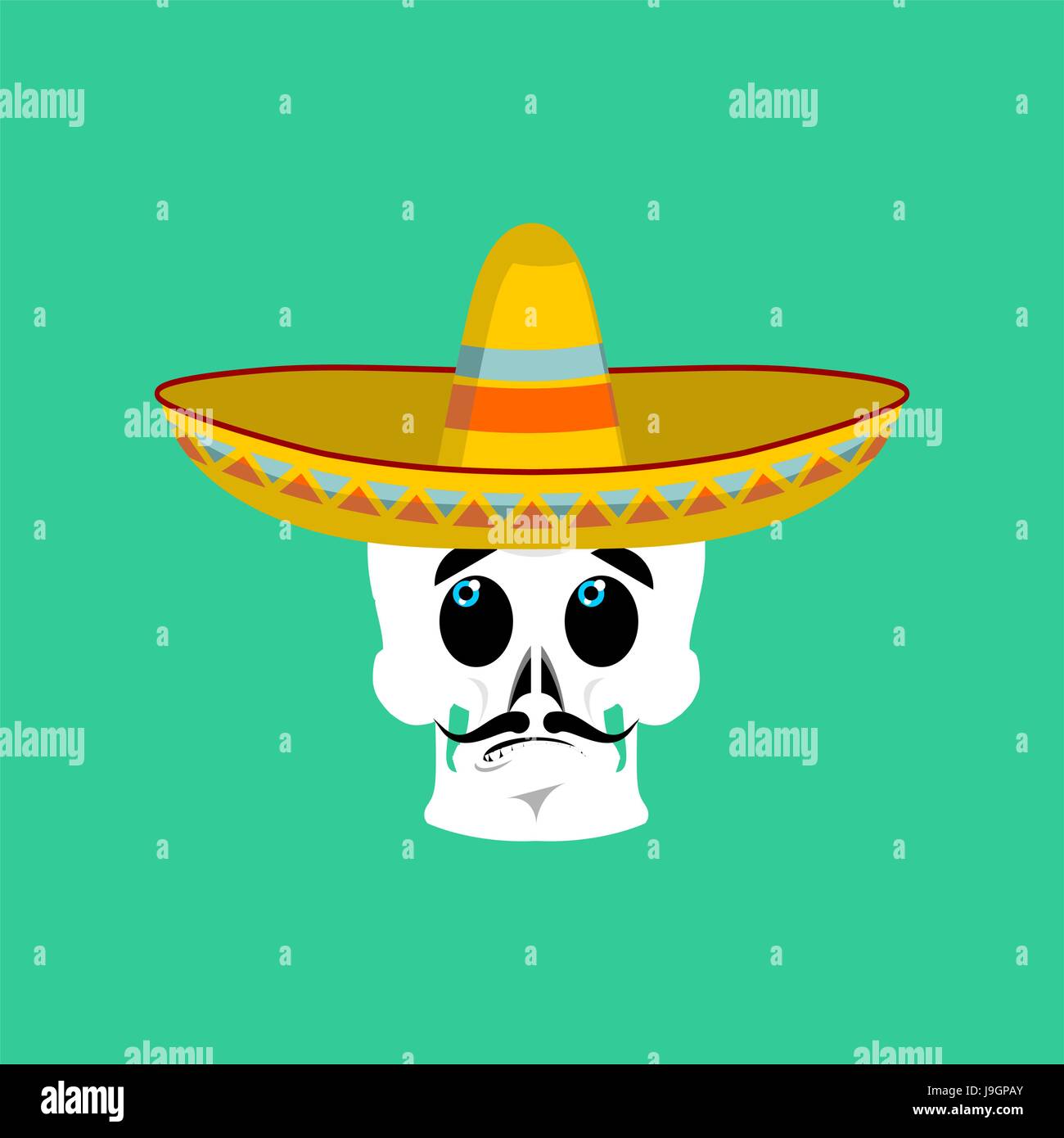 Cranio a sombrero sorpreso gli Emoji. Lo scheletro di messicano per la tradizionale festa il giorno dei morti. Illustrazione Vettoriale