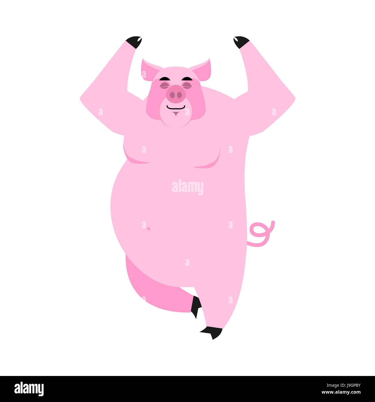 Lo Yoga maiale. Piggy meditando isolato. Zen e relax. Animale da azienda Yogi Illustrazione Vettoriale