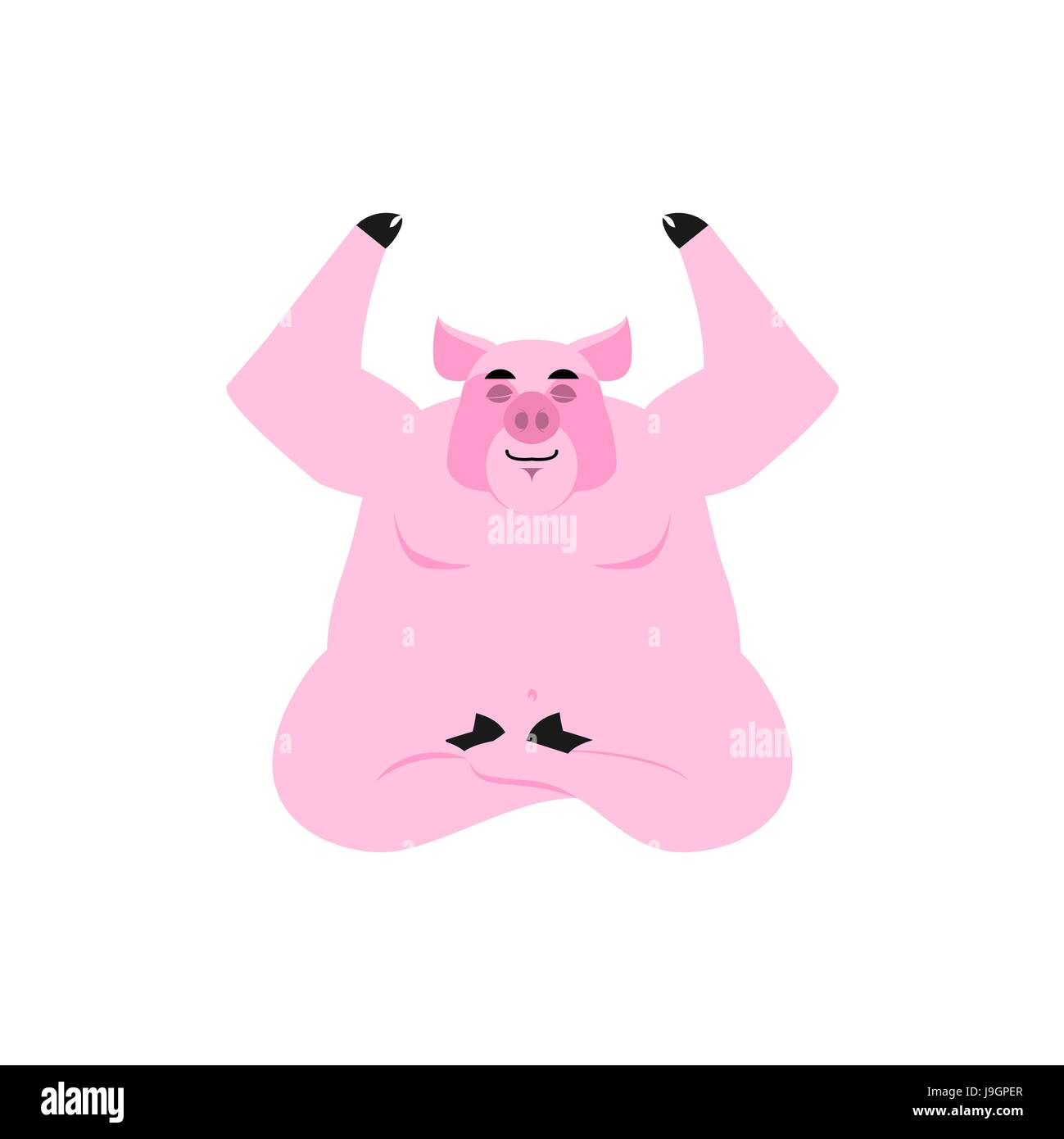 Lo Yoga maiale. Piggy meditando isolato. Zen e relax. Animale da azienda Yogi Illustrazione Vettoriale
