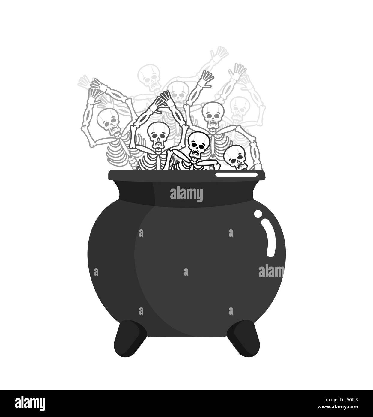 Peccatore in pentola. Scheletro in caldaia. Cucinare per i peccatori in resina. La religione illustrazione. Simbolo dell'inferno. Hells tormenti Illustrazione Vettoriale