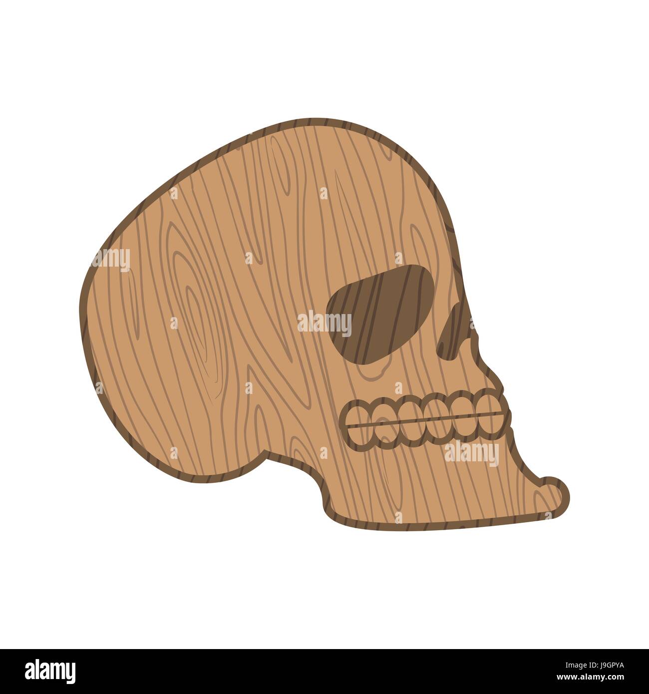 Cranio di legno. Capi di scheletro di legno isolato su sfondo bianco Illustrazione Vettoriale