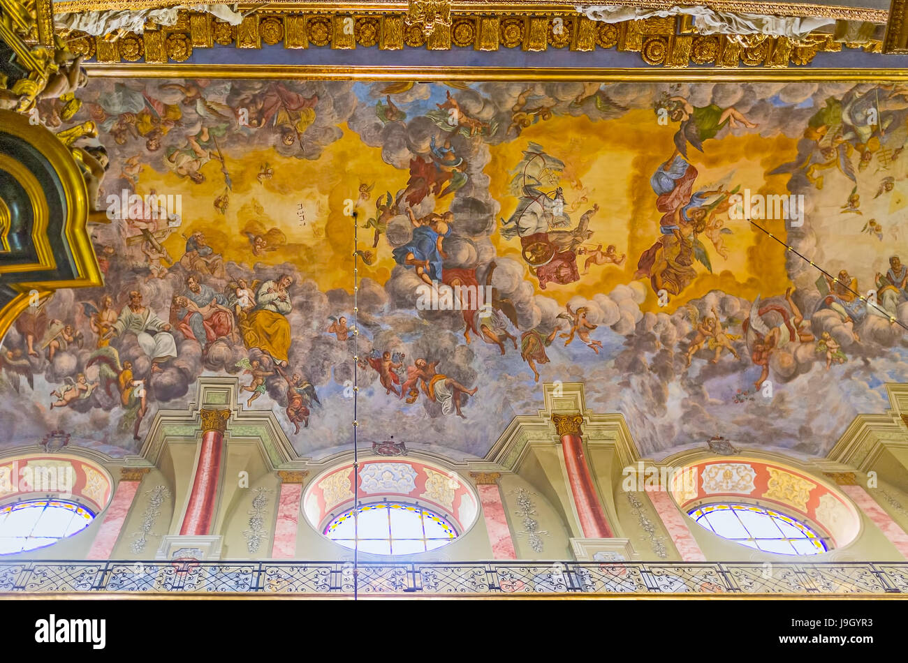 LEOPOLI, UCRAINA - 16 MAGGIO 2017: Il capolavoro affreschi, raffiguranti i cieli celesti sul soffitto di Sant'Andrea la prima chiesa chiamata Foto Stock
