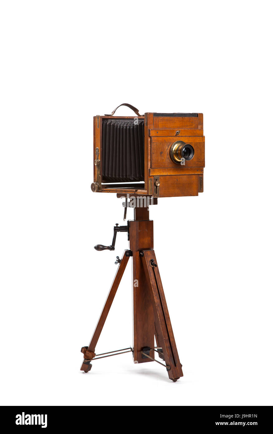 Storico, foto, fotocamera, treppiede, storico, isolato, opzionale, legno, Foto Stock