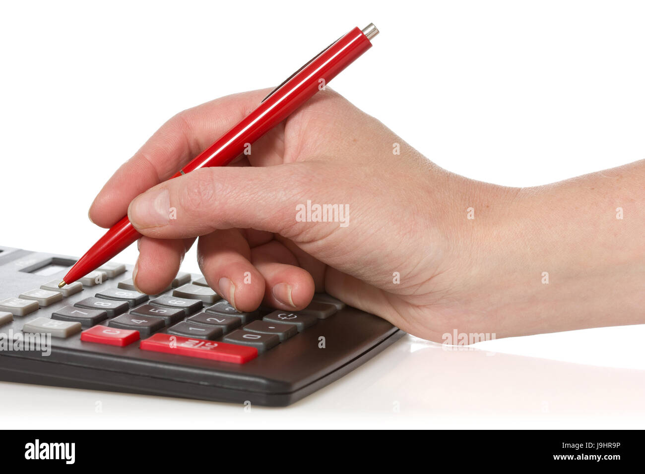 Calcolatrice, rapporti aziendali, trattare, transazione aziendale, business, business, Foto Stock