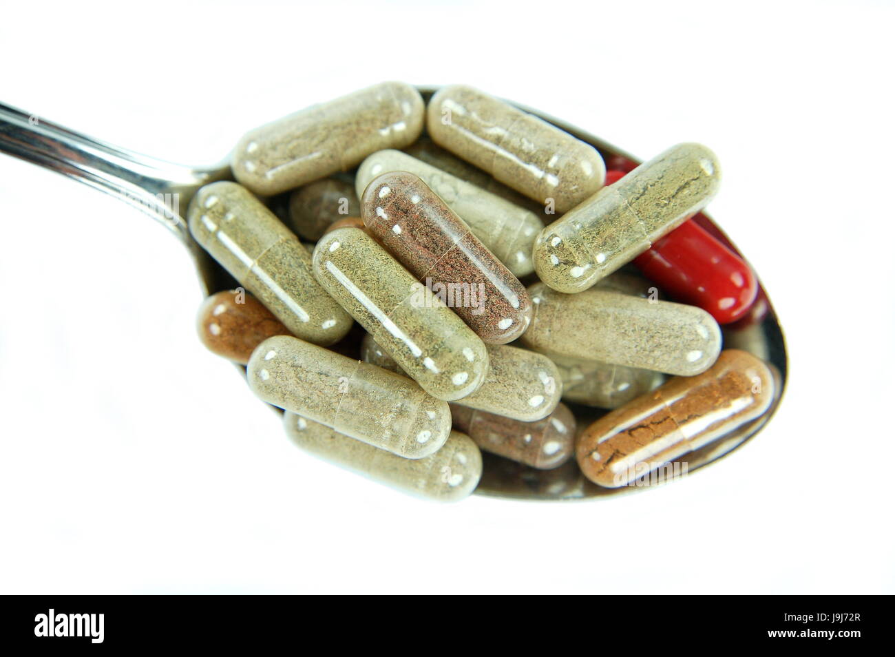 La salute, polvere, recupero, cucchiaio, capsule, naturale, foglia, salute, vita, esistono, Foto Stock