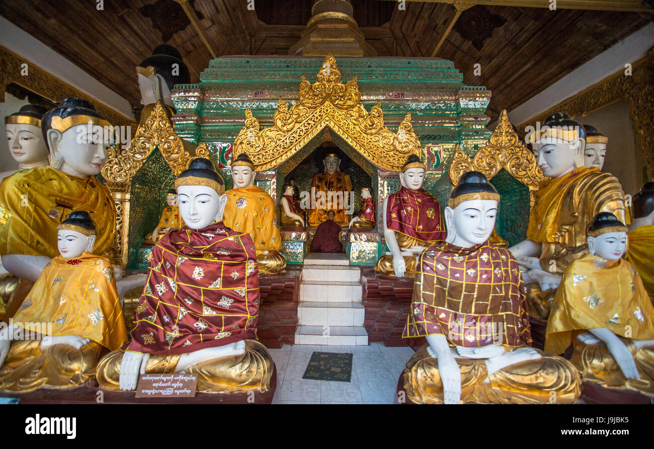 Myanmar, citta' di Yangon, Shwedagon pagoda, pregando, Foto Stock