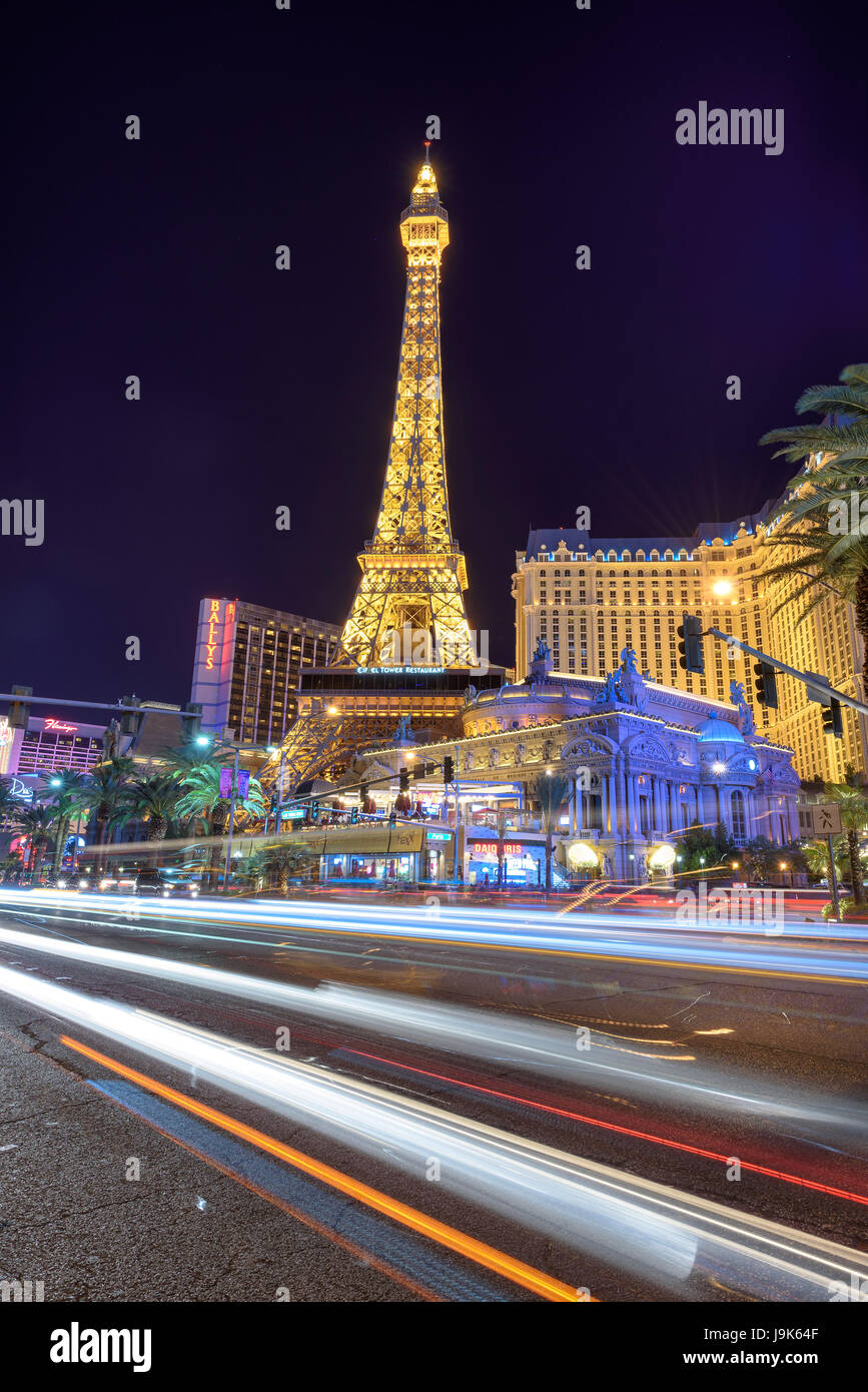Las Vegas Strip skyline notturno in Las Vegas, Stati Uniti d'America. Foto Stock