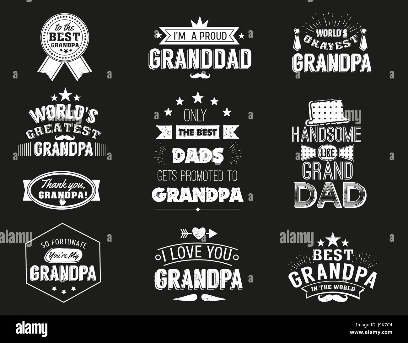 Isolato Nonni Preventivi Su Sfondo Nero Il Nonno Congratulazioni Etichetta Badge Vettore Collezione Baffi Granddads Cappello Stelle Elementi Per Il Tuo Design Immagine E Vettoriale Alamy