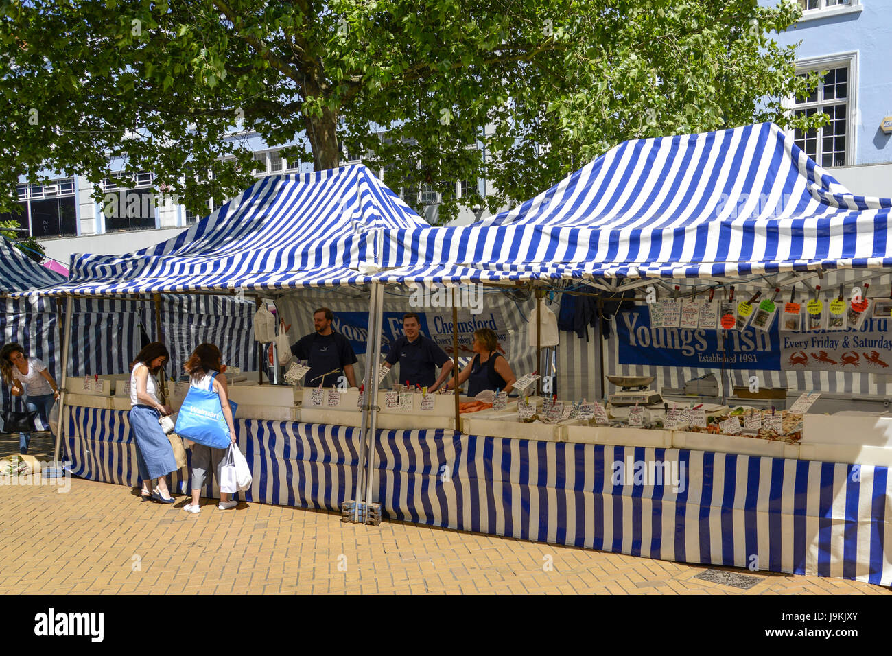 Il mercato del venerdì, High Street, Chelmsford Essex, Inghilterra, Regno Unito Foto Stock