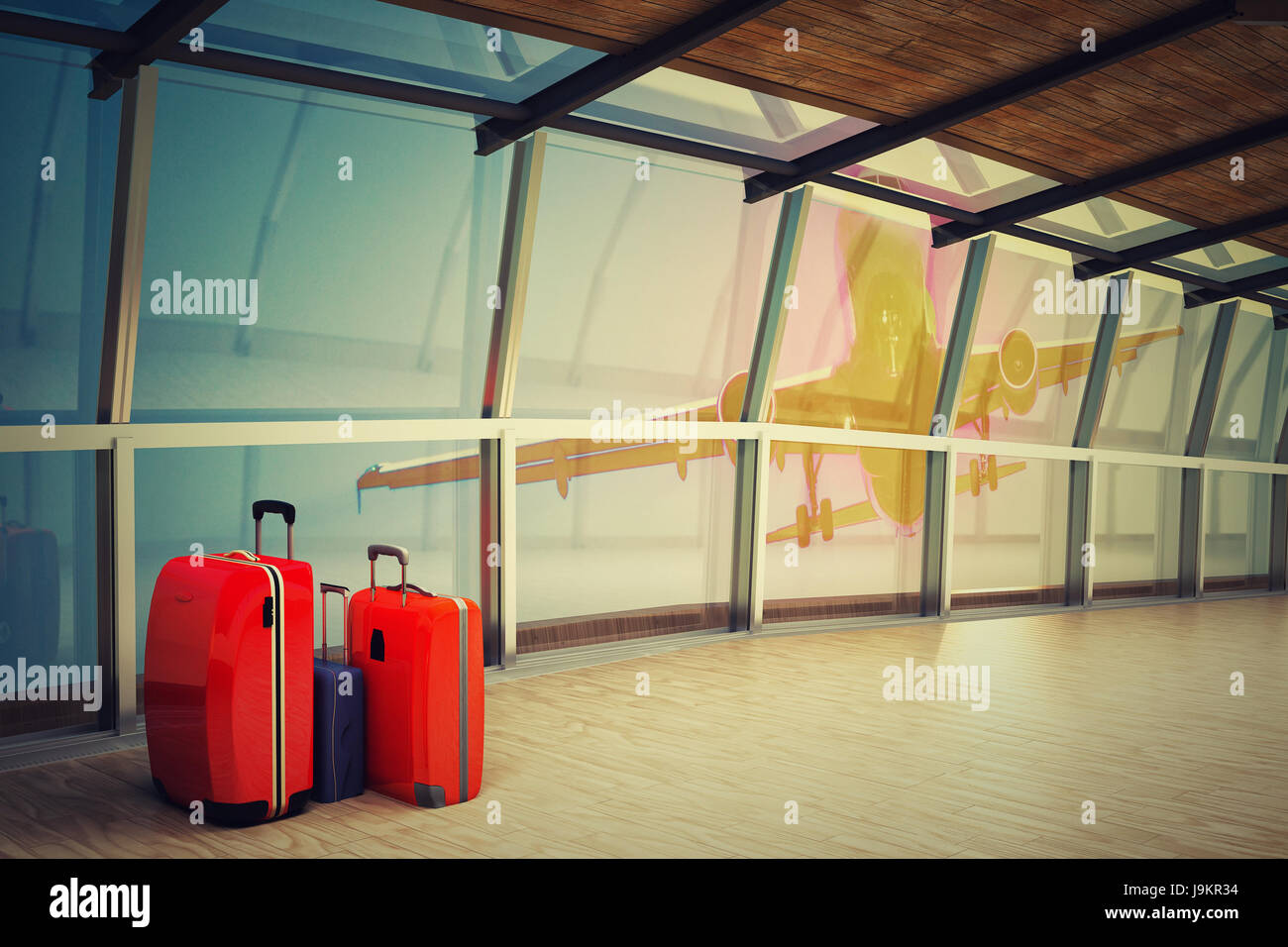 Pila di viaggio bagagli nel terminal dell'aeroporto Foto Stock