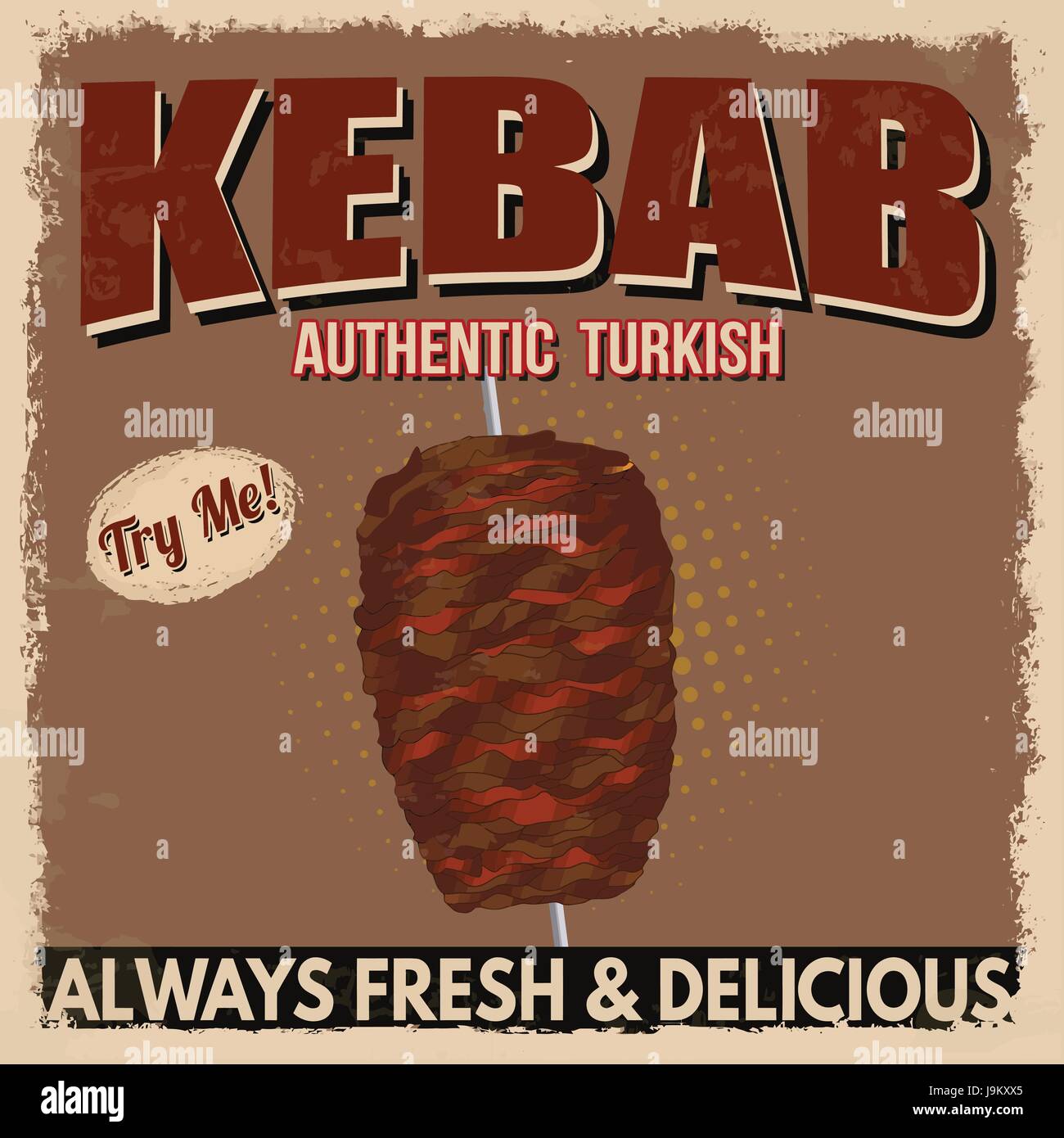 Kebab poster pubblicitari in stile vintage, illustrazione vettoriale Illustrazione Vettoriale