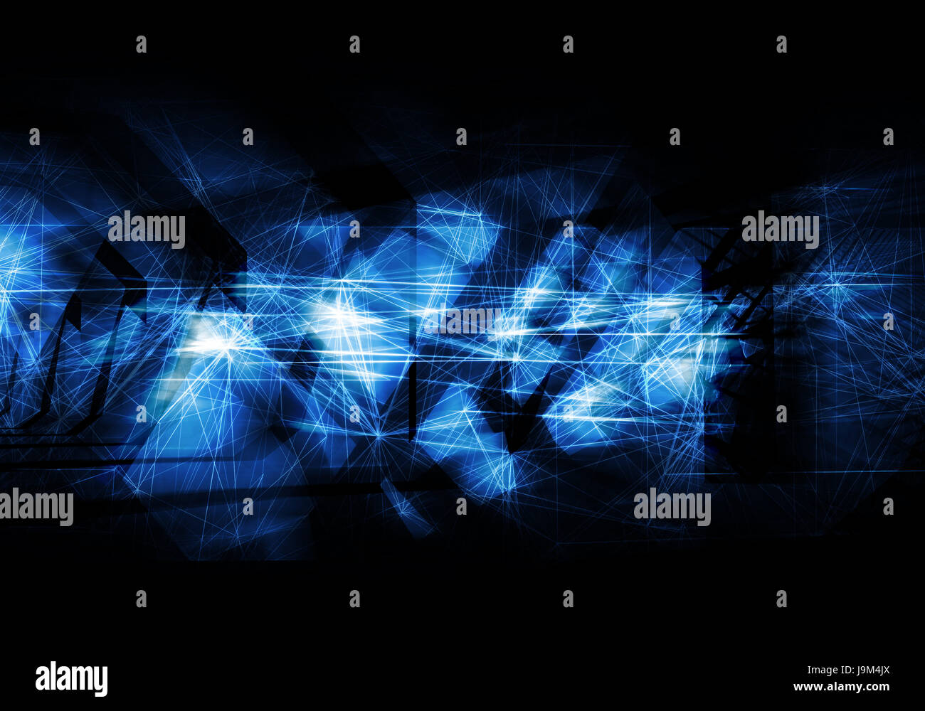 Abstract blu scuro artistico sfondo digitale, high-tech cg concetto con caotica strutture poligonali e filo-linee di trama, 3d illustrazione utile come Foto Stock