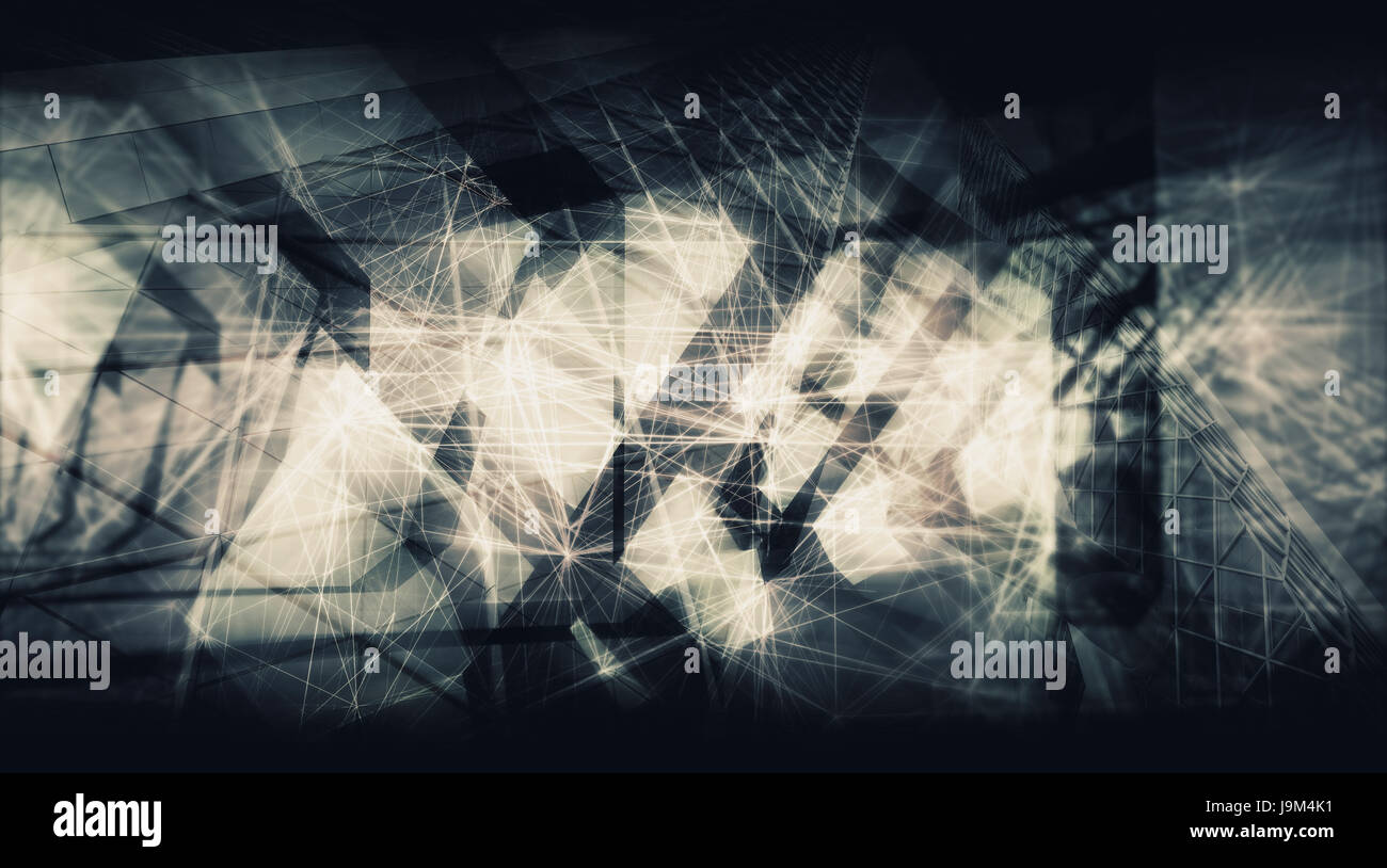 Abstract artistico scuro sfondo digitale, high-tech cg concetto con caotica strutture poligonali e filo-linee di trama, 3d illustrazione utile come sc Foto Stock