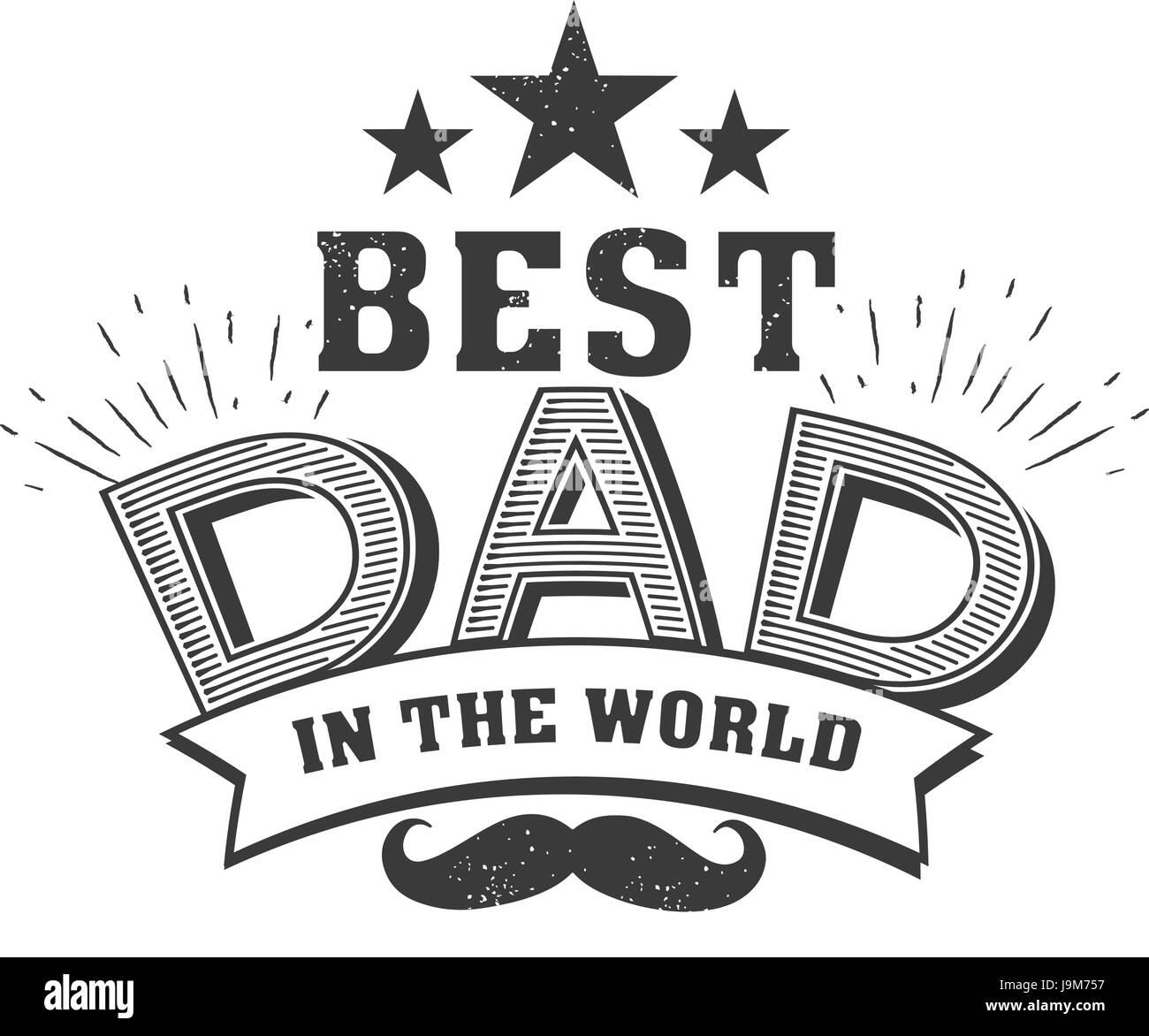 Isolate i padri felice giorno preventivi su uno sfondo bianco. Miglior papà in tutto il mondo.Congratulazioni etichetta, vettore di badge. Baffi, stelle elementi per il tuo design Illustrazione Vettoriale