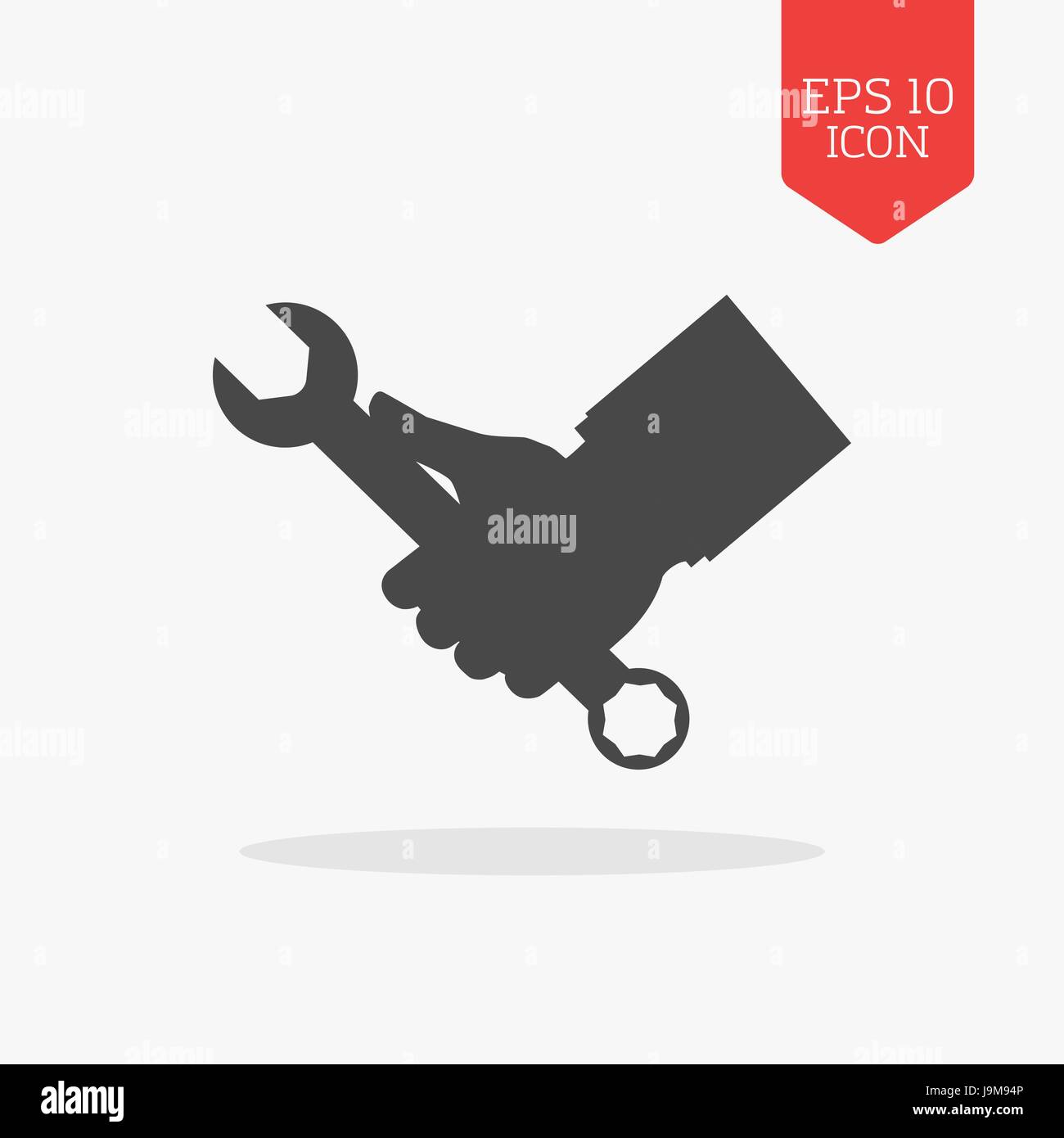 Mano azienda icona a forma di chiave inglese. Design piatto di colore grigio simbolo. Interfaccia utente moderna navigazione web, segno. Elemento di illustrazione Illustrazione Vettoriale