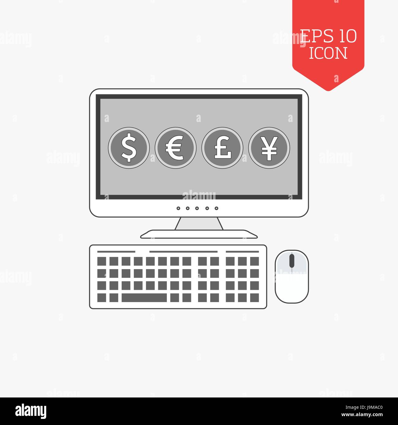 Computer e comuni simboli di valuta icona. Il trading online concetto. Design piatto di colore grigio simbolo. Interfaccia utente moderna navigazione web, segno. Elemento di illustrazione Illustrazione Vettoriale