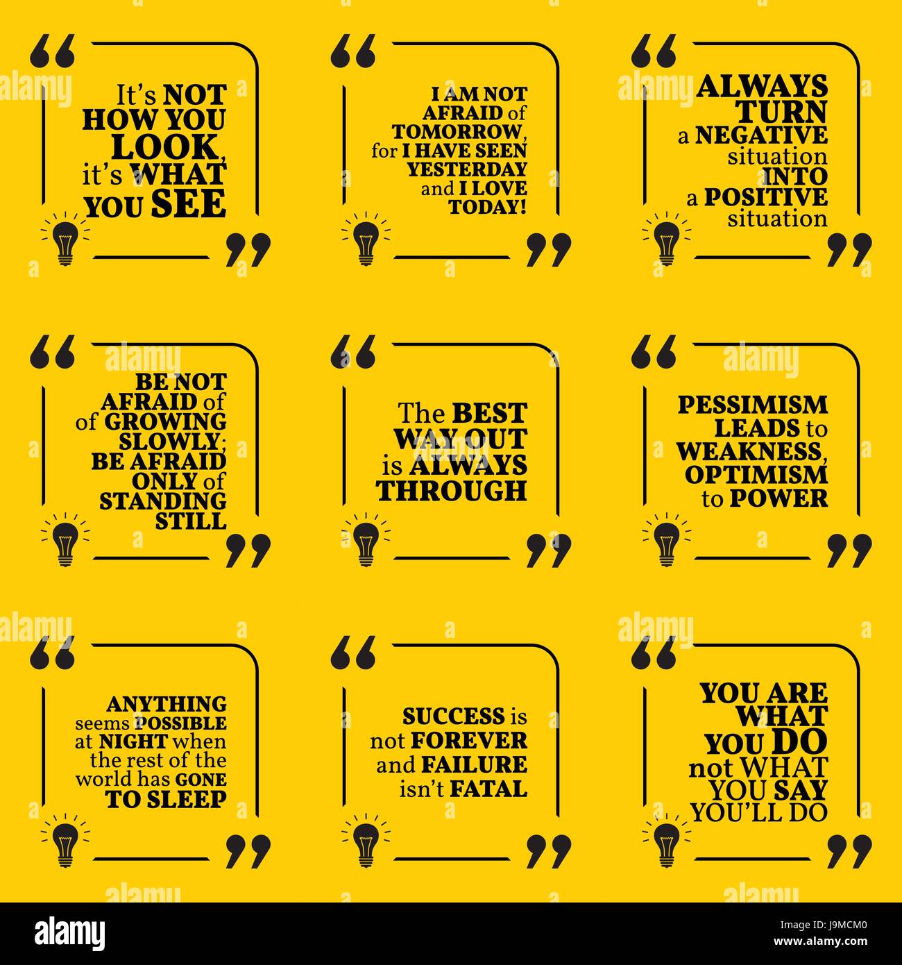 Set Di Citazioni Motivazionali Circa Il Pensiero Positivo Di Ottimismo Di Felicita Di Successo Di Potenza E Di Buon Umore Nota Semplice Design Tipografia Poster Il Vettore Immagine E Vettoriale Alamy