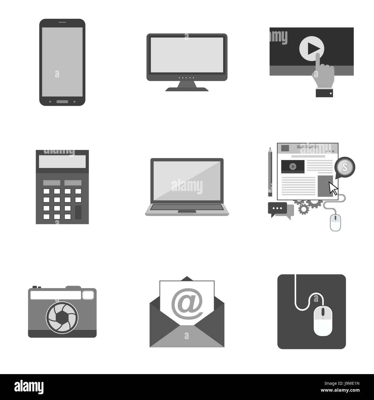 Set di icone e simboli in elegante stile piatto isolato su sfondo bianco. Illustrazione Vettoriale di elementi per il vostro web site design, logo, app, UI. Illustrazione Vettoriale