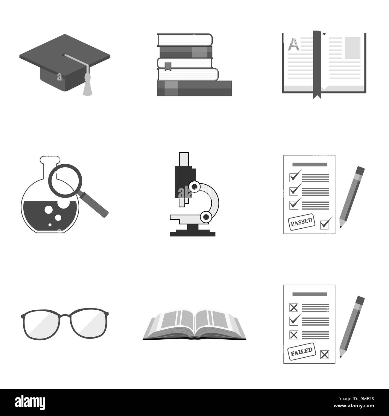 Set di istruzione icone e simboli in elegante stile piatto isolato su sfondo bianco. Illustrazione Vettoriale di elementi per il vostro web site design, logo, app Illustrazione Vettoriale