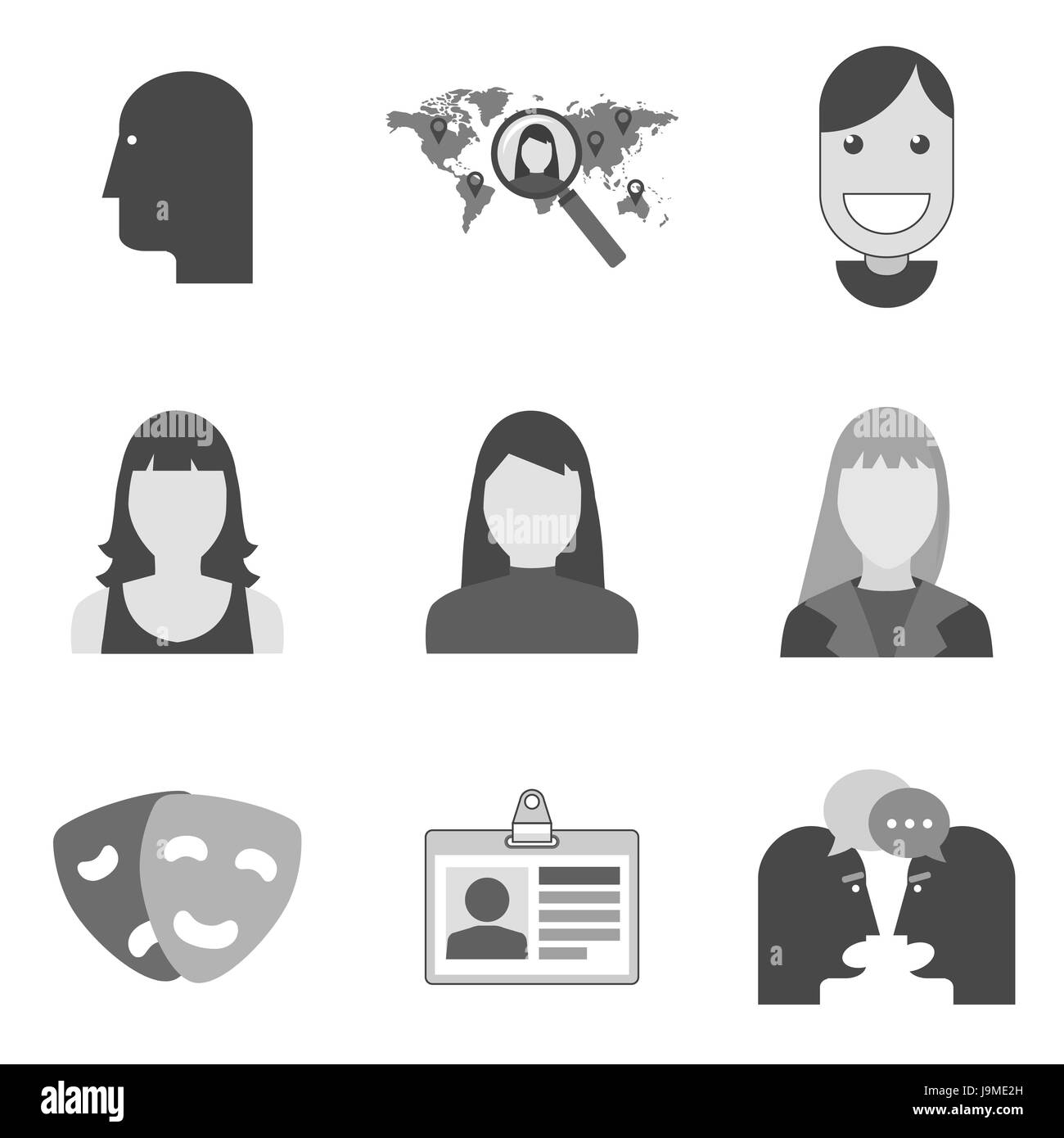 Set di avatar di icone e simboli in elegante stile piatto isolato su sfondo bianco. Illustrazione Vettoriale di elementi per il vostro web site design, logo, app, U Illustrazione Vettoriale