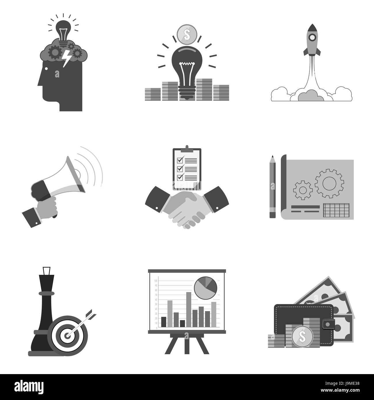Set di icone di business e i simboli in un elegante stile piatto isolato su sfondo bianco. Illustrazione Vettoriale di elementi per il vostro web site design, logo, app, Illustrazione Vettoriale