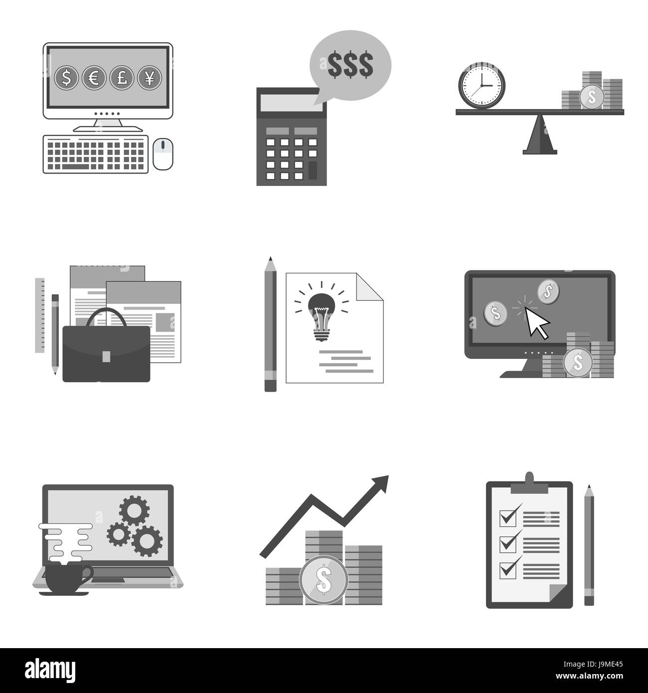 Set di icone di business e i simboli in un elegante stile piatto isolato su sfondo bianco. Illustrazione Vettoriale di elementi per il vostro web site design, logo, app, Illustrazione Vettoriale